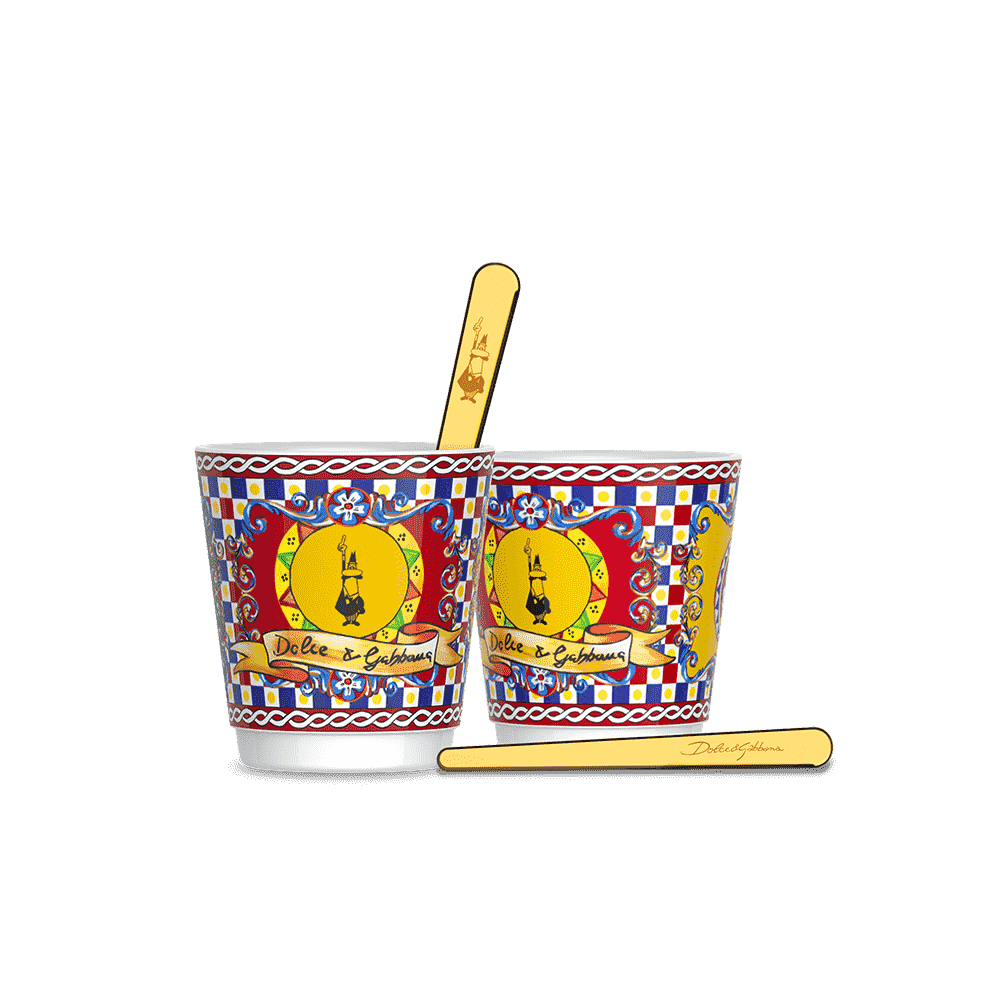 Set 2 bicchierini e 2 palettine dorate Bialetti Carretto Siciliano
